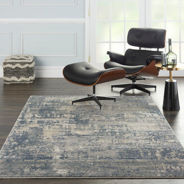 Quarry QUA04 Modern Abstract Distressed Soft Textured Durable Low Profile Short Pile Steel Blue-Grey/Beige Rug-Nourison-Rug Love - The Most Loved Rug Store